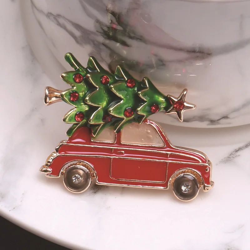 Christmas Tree Enamel Brooches for Women Metal Red Car Casual Party Office Brooch Pins Jewelry Party Christmas Day Gifts