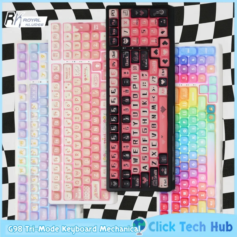 

Rk G98 Pink Tri-Mode Keyboard Mechanical Hot Plug E-Sports Game Office Rgb Wired Bluetooth Anime Pattern Keyboard Moa Keyboard