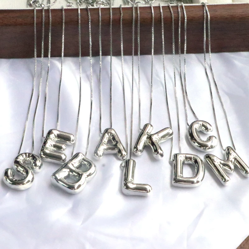 Silver Color Balloons 26 Initial Letter Pendant Necklace Personalized Alphabet Name Choker Necklace for Women Men Jewelry