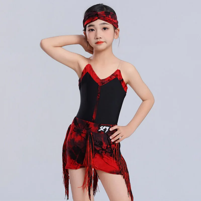 

Детское платье для латиноамериканских танцев 2026: Красный костюм для выступлений и тренировок, юбка с бахромой для ча-ча-ча и самбы, VDL5227