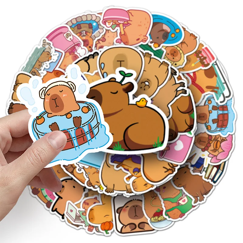 50pcs Capibala Stickers Kawaii Animal Capybara Sticker Cartoon Stationery Tablet Guitar Computer Clipart Wall Sticker Decoration