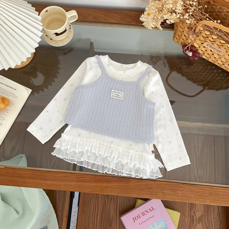 

Spot GoodsCT2672Children's Suit2026Spring floral top, solid color suspender jeans three-piece set