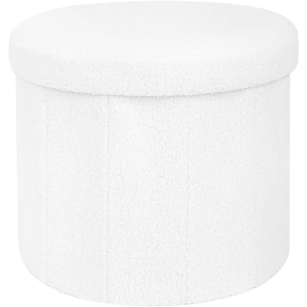 

BoxedHome Round Pouf Ottoman with Storage, Ottomans Foot Rest Stool, Vanity Stool Chair & Circle Coffee Table, Padded Boucle Ott