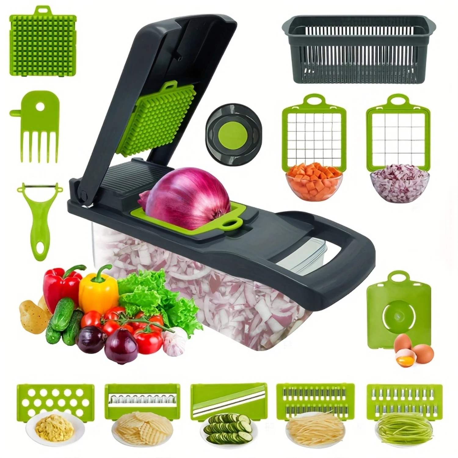 Effortless Ultimate Multifunction Vegetable & Fruit Chopper Set - Durable Interchangeable Blades, Onion Mincer, Potato Shredder 