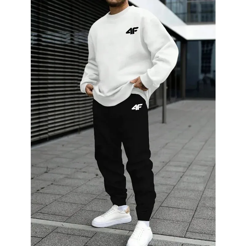 

2025 new autumn and winter men's long sleeved printed casual hoodie set, windproof and warm sportswear for autumn and winter