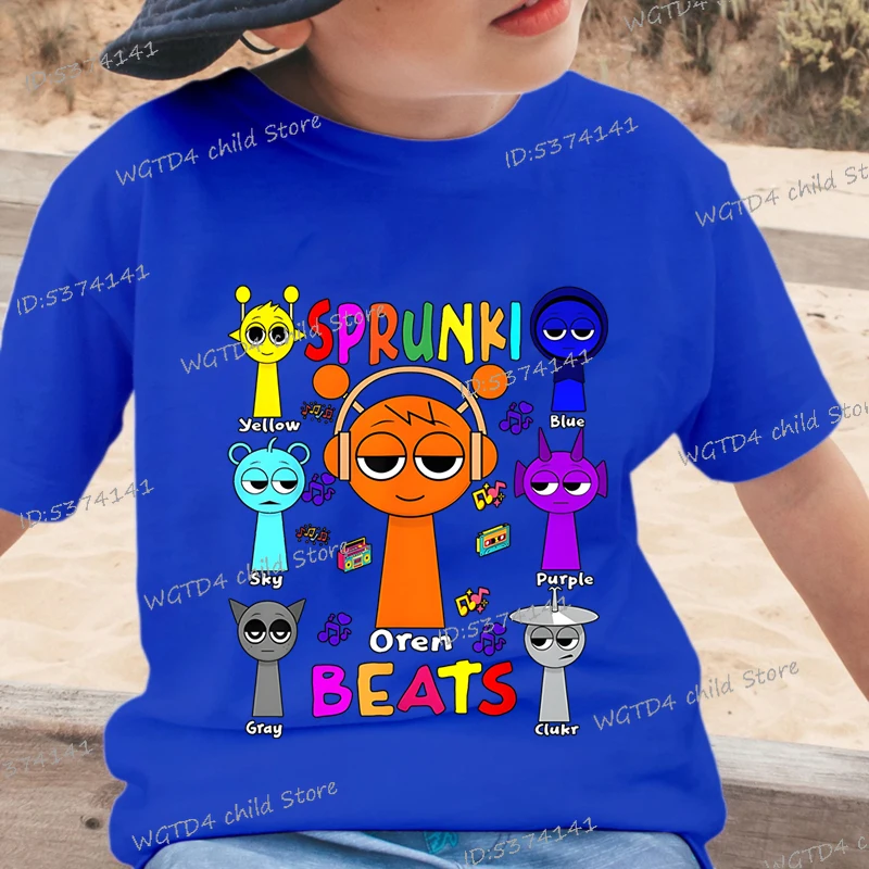 Sprunki Oren Beats Print Kids T Shirt 2025 New Short Sleeve Crew Neck Fashion T-shirts Boys Girls Incredibox Game Cartoon Tops