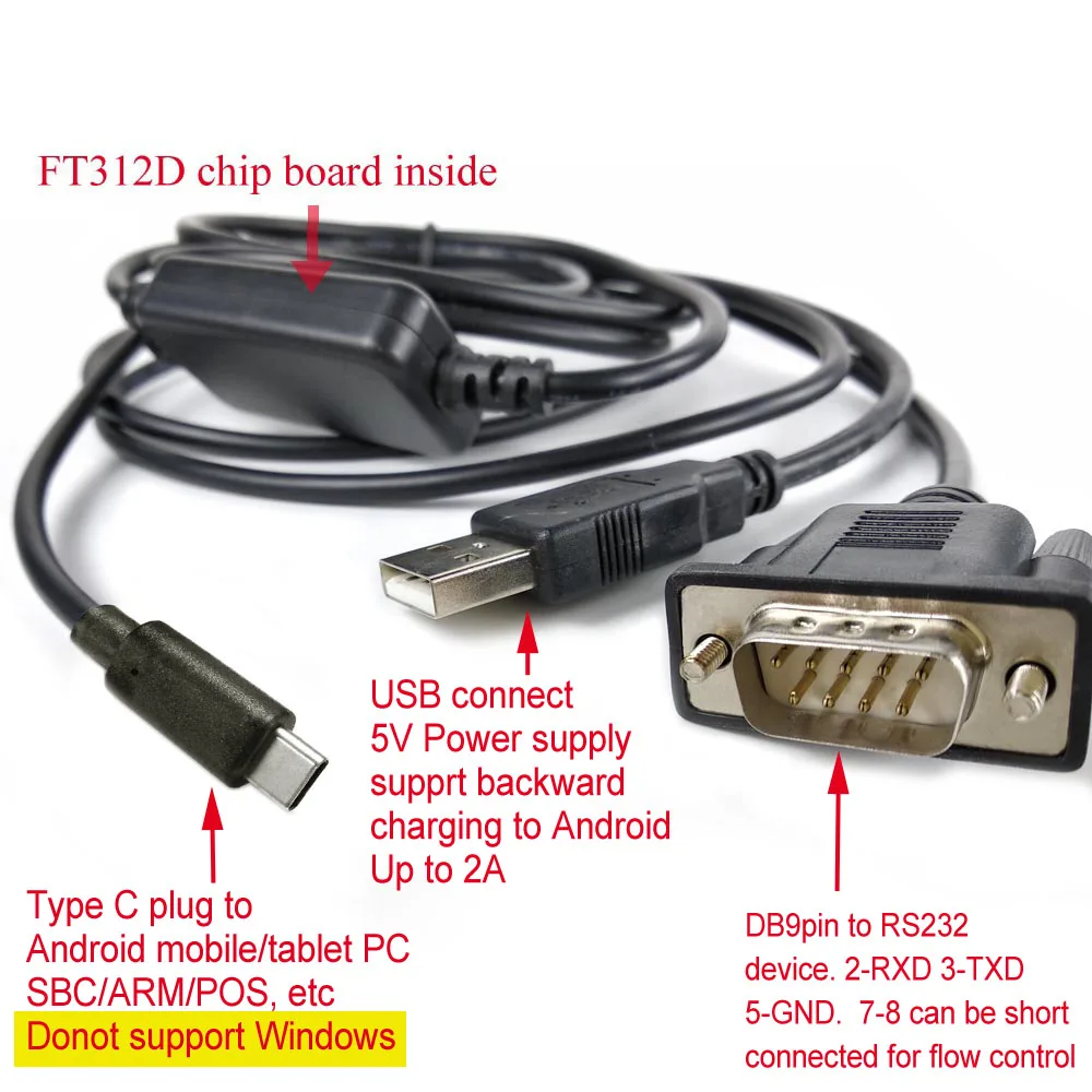 

FT312D Android USB RS232 Интерфейсный последовательный кабель для планшетов Мобильный сотовый аккумулятор DVS3D Кабель связи с Android к последовательному устройству