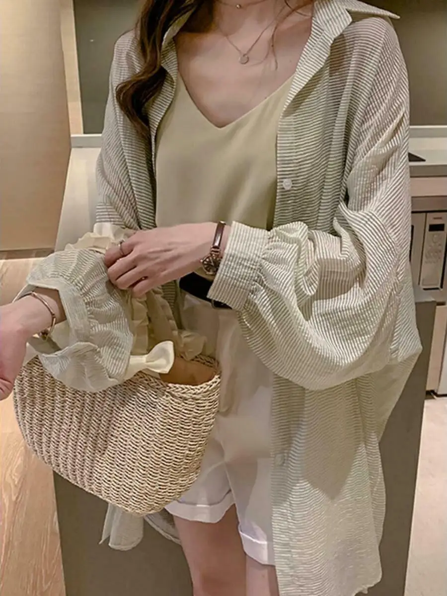 

Brand New Women's Long Ultra-Fairy Sun Protection Coat Middle-Length Anti-Uv Button Design Commute Sle Pure Color irt