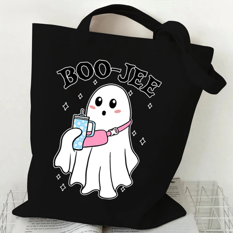 Borsa a tracolla Simpatico caffè Fantasmi Borsa tote in tela Donna Fantasma di Halloween Shopping Bag Borsa riutilizzabile femminile stile cartone