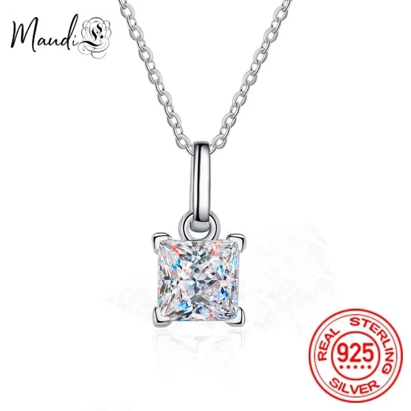 

100% Real Moissanite 1.2CT Princess Cut Pendant for Women hotsale S925 Sterling Silver Necklace Party Birthday Gift Jewelry