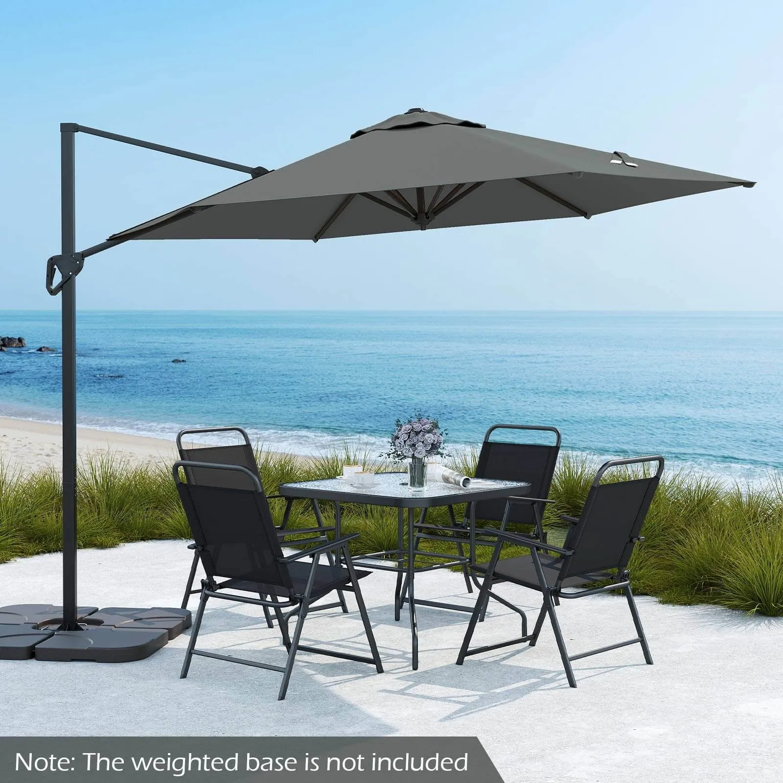 

9' Patio Cantilever Umbrella w/ Sun-Protective Canopy, Top Air Vent Cross Base