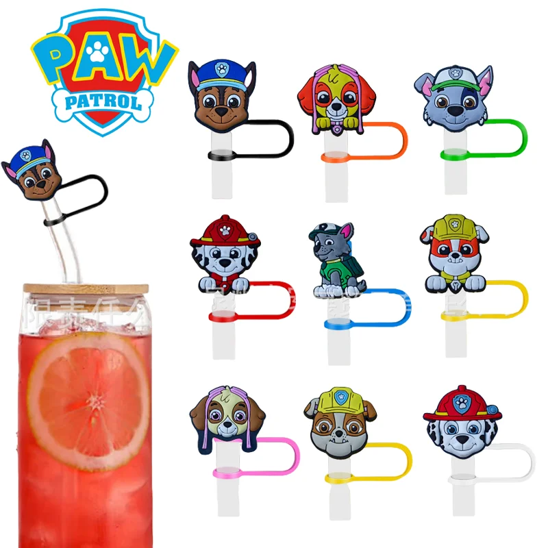 9pcs Paw Patrol Silicone Straw Plug Cartoon Chase Skye Reusable Drinking Dust Cap Glass Cup Accessories Straw Sealing Tools Gift