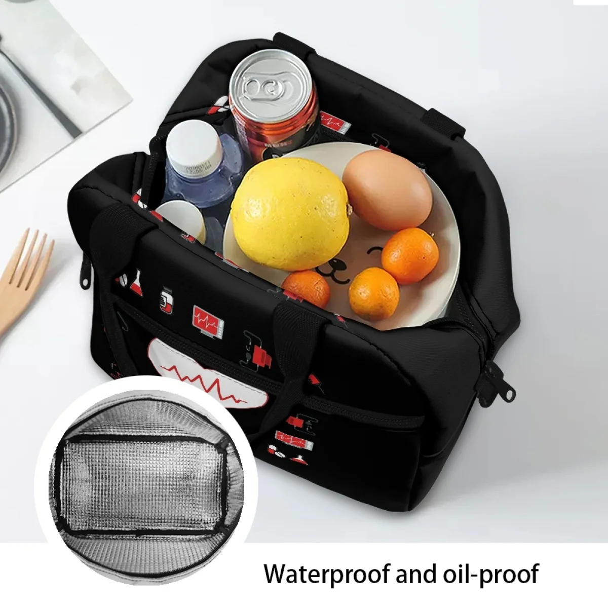 New Fresh Cooler Bags Portable Zipper Thermal LunchBag for Women Male Convenient Nurse Print Lunch Box Tote Food Storage Handbag