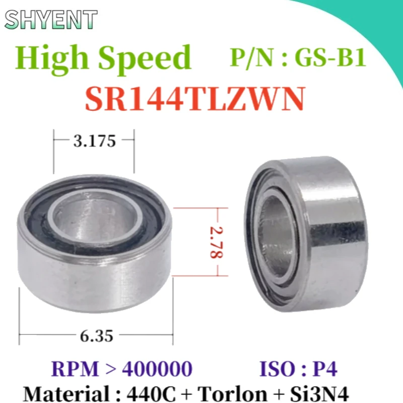 SR144TLZWN High Speed Dental Handpiece Bearing 440C Torlon Si3N4 Ceramic Ball 3.175x6.35x2.78mm Dental Turbine Repair Spare Part