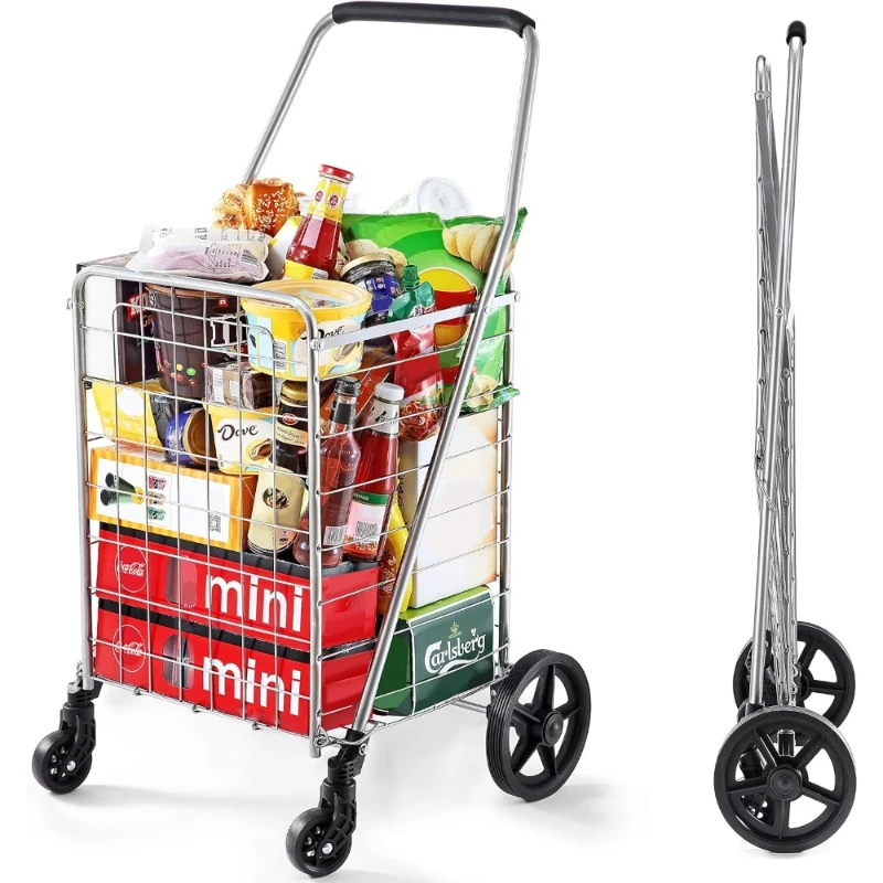 : عربة تسوق بقالة Wellmax WM99024S، قابلة للطي بسهولة ومحمولة لتوفير المساحة وشديدة التحمل، خفيفة الوزن