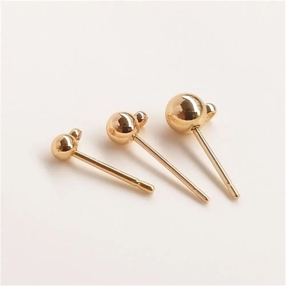 Pendientes con pasador de frijol y aguja de bola dorada de Color 14K, aro colgante con cuentas, anillos colgantes para cinturón, Material de pendientes de joyería hechos a mano DIY