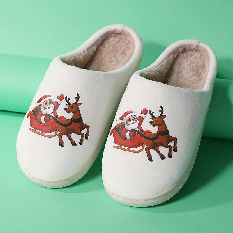 Santa Claus Christmas Slippers Indoor House Slippers Cute Cozy Warm Plush Lining Slip-On Women Men Cotton Shoes Non-slip EU36-45