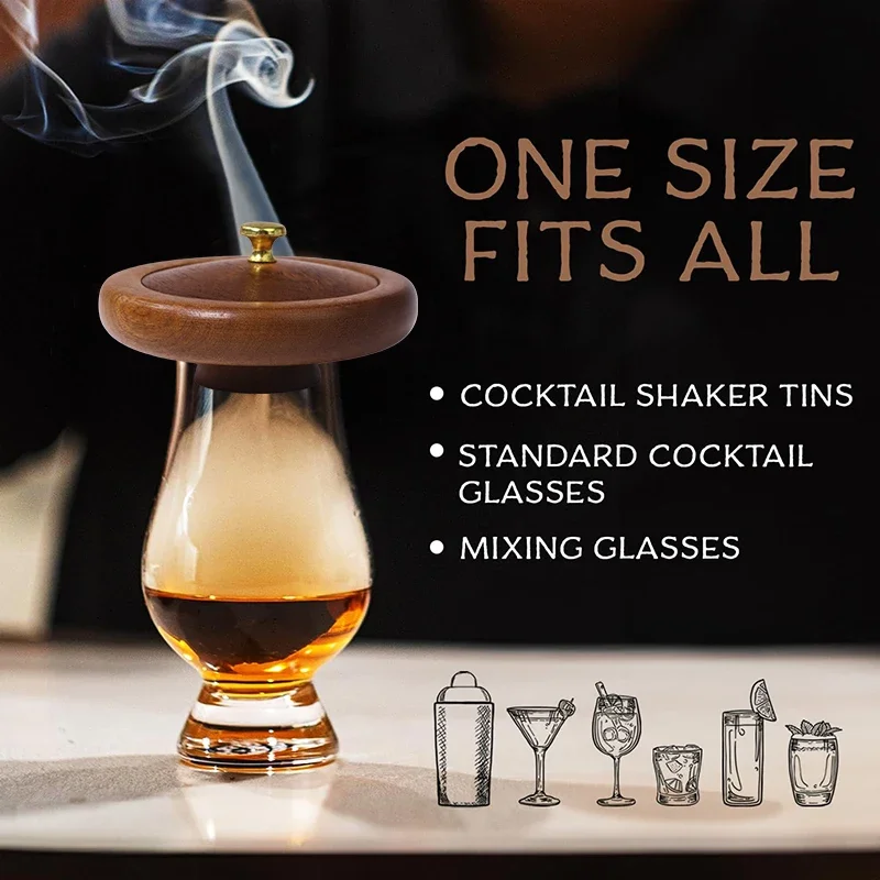 Solid Wood Cocktail Smoker Lid Old Fashioned Whiskey Bourbon Smoke Infuser Bar Accessory Gift For Husband Father Cocktail Lovers