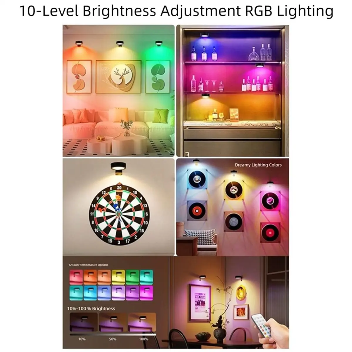 update. RGB Wall Mounted Magnetic LED Light Rechargeable No-Drill LED Wall Lamp Art Display Light for Picture Frames Cabinets