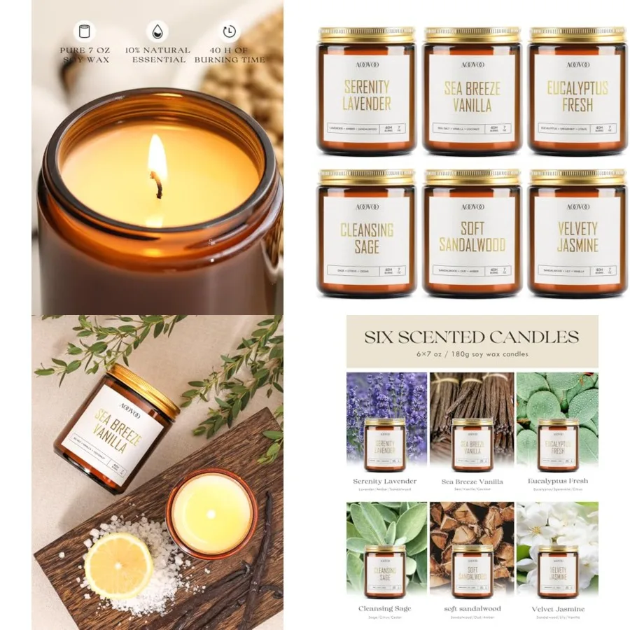 

Candles Set - 6PC Scented Candles Soy Candle Aromatherapy Candle Soy Wax Candle Candle for Home Scented Lavender/Vanilla/Eucaly