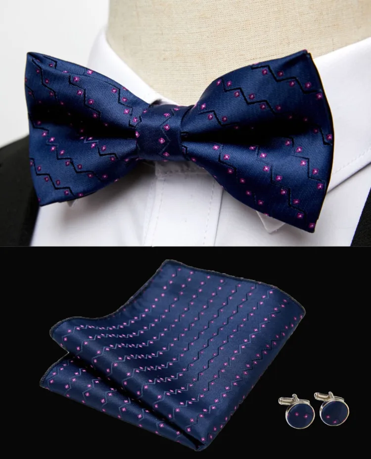 HUISHI Klassische blaue Fliege für Männer, Paisley-Blumenfliege, Einstecktuch, Manschettenknöpfe, Anzug-Set, Hochzeit, Party, kariert, solide Schmetterling – Detail 14