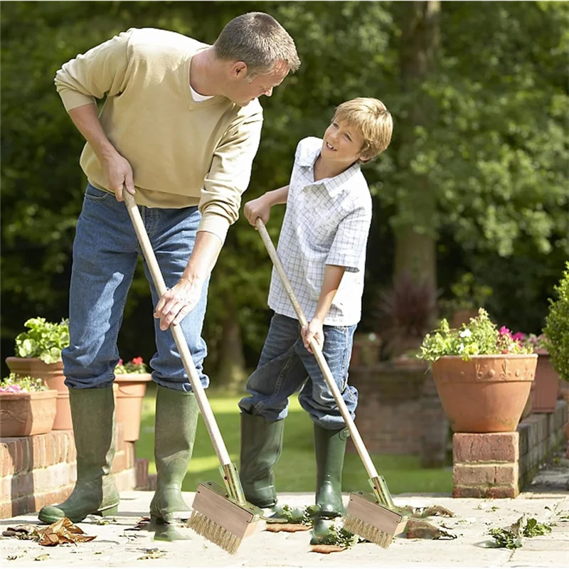 Fris pakket van 4 stalen borstels, gezamenlijke borstel met handvat, metalen borstelharen, schraper voor onkruid, tuingereedschap