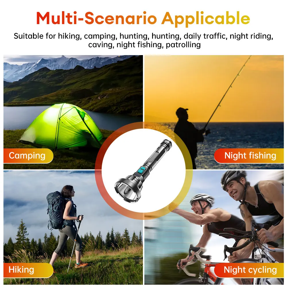 Powerful LED Flashlight P700 LED Torch Long Range Sportlight Rechargeable Camping Fishing Lamp Outdoor Work Light Emergency Lamp