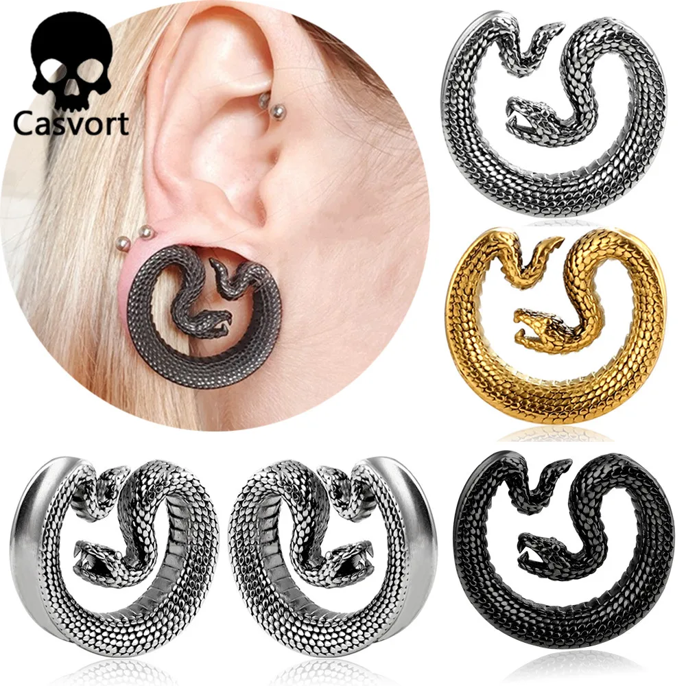 Casvort 2PCS 316 Stainless Steel Snake Saddle Plugs Ear Gauges Piercing Tunnels Stretcher Saddle Gauges Body Piercing Jewelry