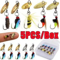 New 5PCS/Box Bionic Insect Fake Lures Bionic Bee Lures Fly Hook with Wings Scud Fly Bug Insect Bait Artificial Worm Lure Fishing