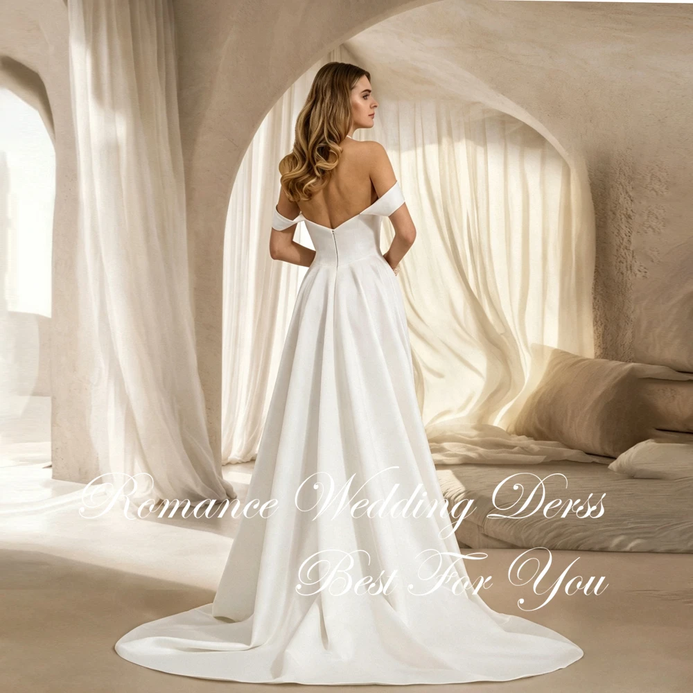 Modern Strapless A-Line Wedding Dress Women 2026 High Slit Open Back Off The Shoulder Sweep Train Vestidos De Novia Customized