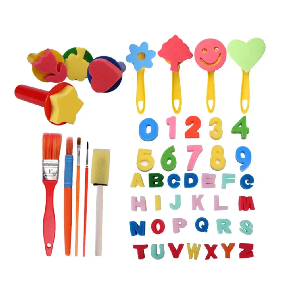 49Pcs Painting Sponge Brushes Set Eva Creative Handle Design Kids DIY Art Drawing Tool Stamp Painters Tools for Children