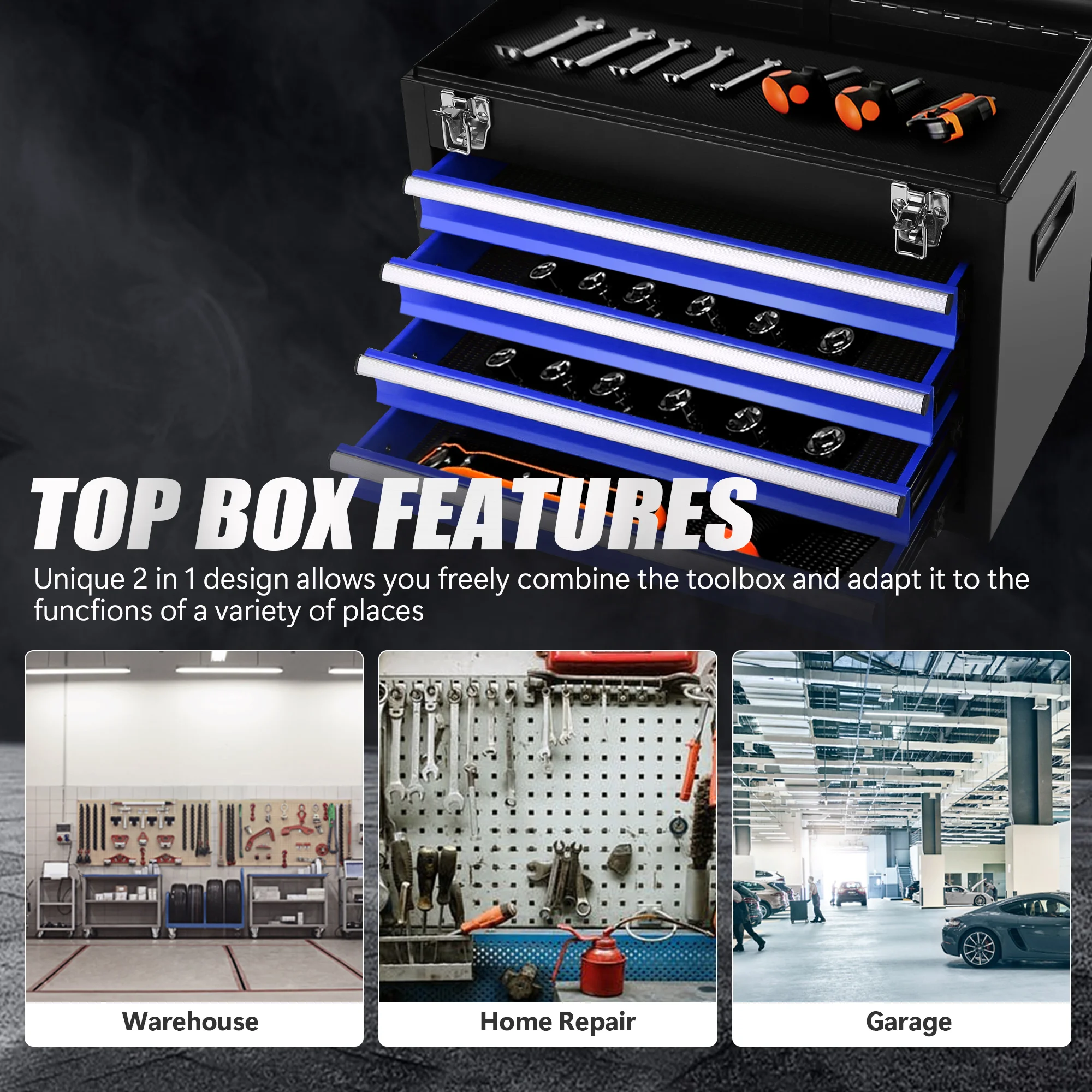 5-Drawer Rolling Tool Chest, High Capacity Tool Storage Cabinet W/Lockable Wheels,Detachable Tool Box Organizer