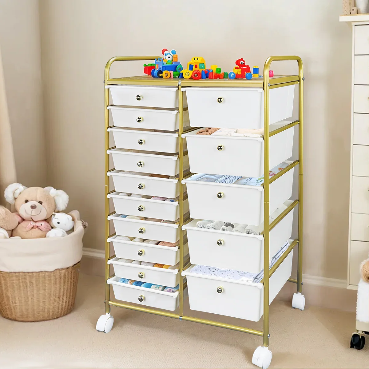 15-Drawer double row Storage Cart Utility Rolling Trolley Kitchen Organizer