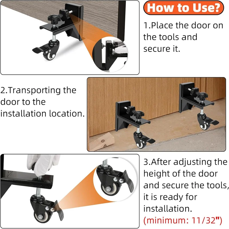 

B92B-Heavy Duty Door Mounting Hardware Kit For 1-10/32" And 1-30/32" Pre-Hung,Front Doors–Hanging Clamp,Panel Lift Cart Included