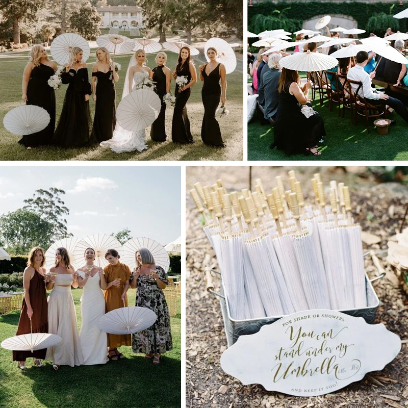 White Wedding Paper Umbrellas Wooden Handle DIY Chinese Paper Umbrella Oil Paper Umbrella Parasol  Wedding Photography Props