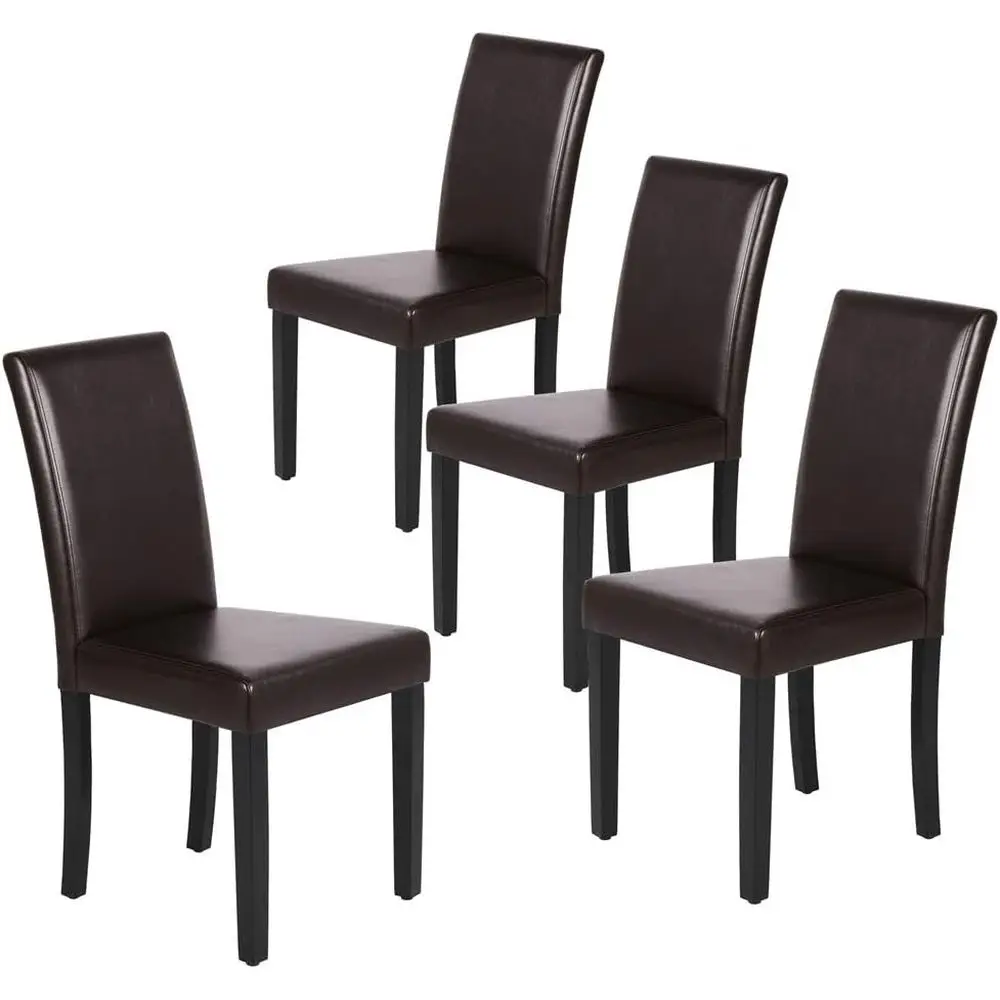

Set of 4 PU Leather Dining Chairs, Waterproof Surface, Wood Legs, Suitable for Kitchen, Restaurant, Living Room, Brown