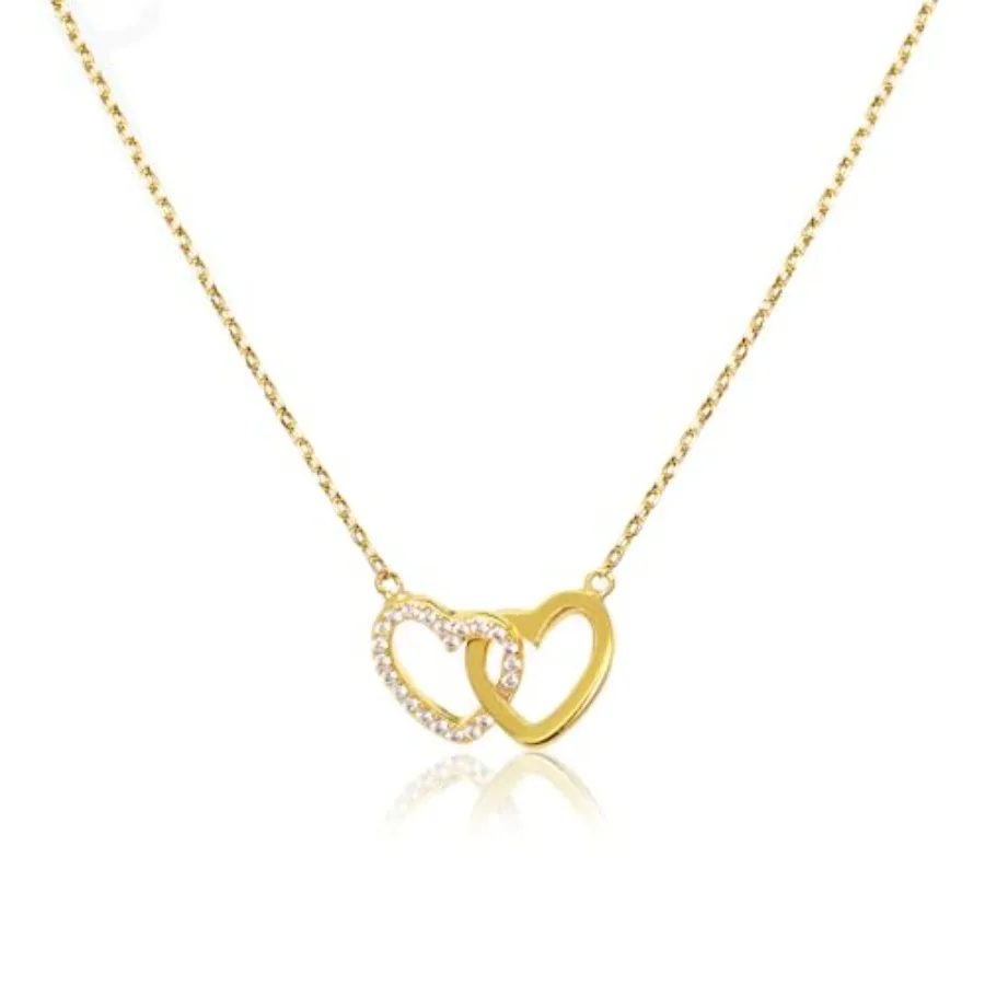 

14K Gold Plated Double Heart Necklace for Women, Dainty Cubic Zirconia Pendant, Trendy Cute Gifts for Granddaughter, Birthday E