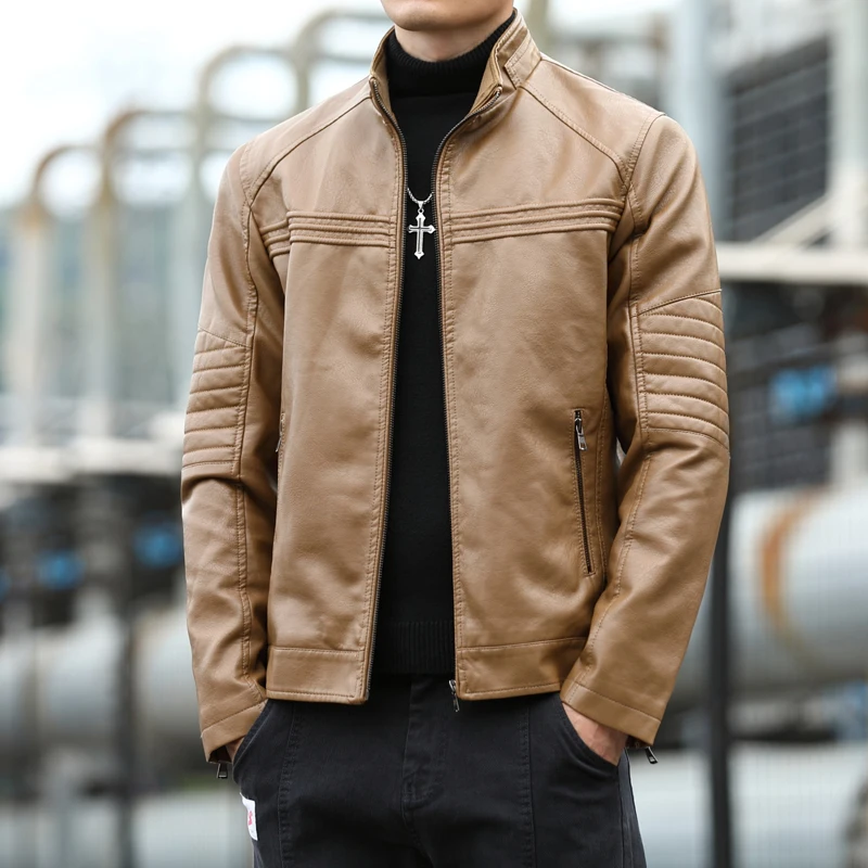 Men's PU leather jacket autumn and winter jacket men's business casual top PU jacket men's slim fit top  men clothing