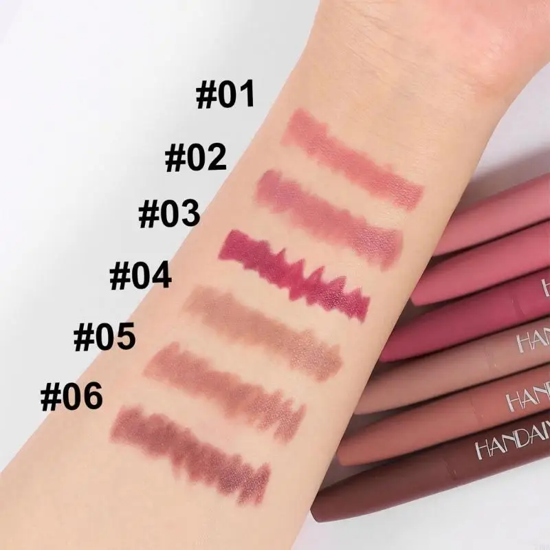 6pcs samtlippenleitungsleitungen glatte Textur ohne verblassende Tasse Lipgloss für volle Lippen T4MB