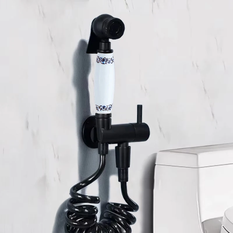 

Hand Held Bidet Sprayer Douche Toilet Kit Gold Shattaf Copper Valve Set Blue And White Porcelain Jet Bidet Faucet Set Bidet Taps