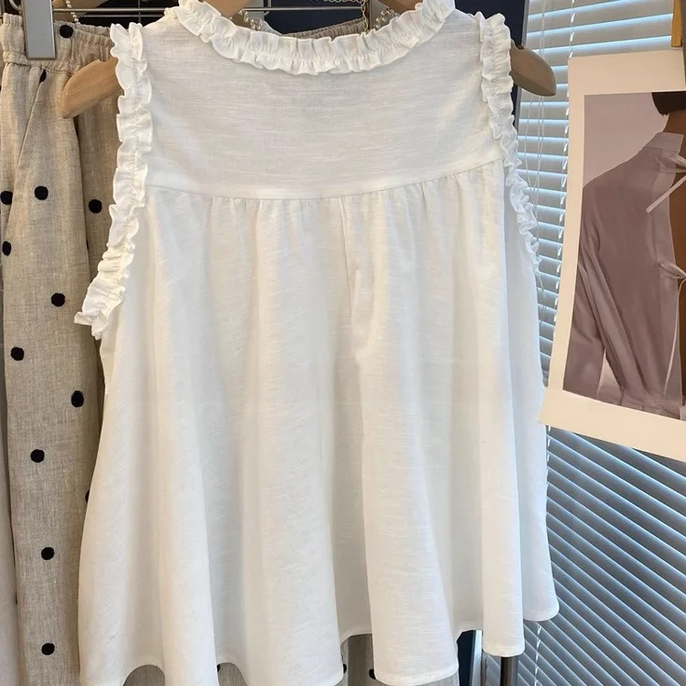 Sommer Weiß Süße Holz Ohr Svel Lose Alter-Defng Puppe irt frauen Top Bequeme Atmungsaktive Casual Bluse