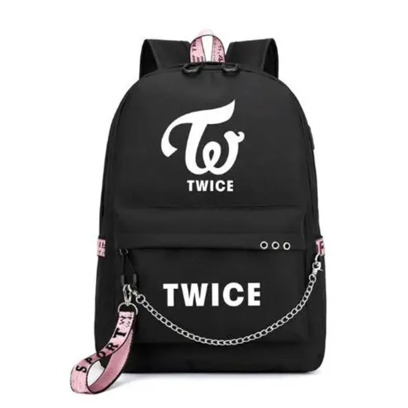 Twice Korean Star Nayeon Momo Backpack School Bags USB Port Mochila Travel Bags Laptop Chain Backpack Headphone