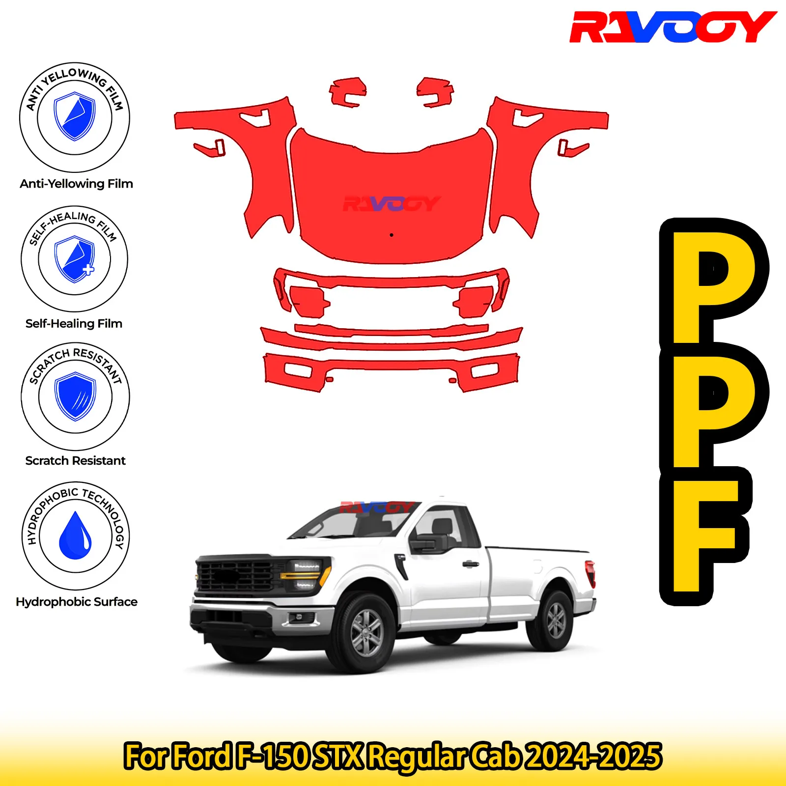 

Для Ford F-150 STX Regular Cab 2024-2025 глянцевый матовый черный предварительно вырезанный передний комплект PPF защитная пленка для краски