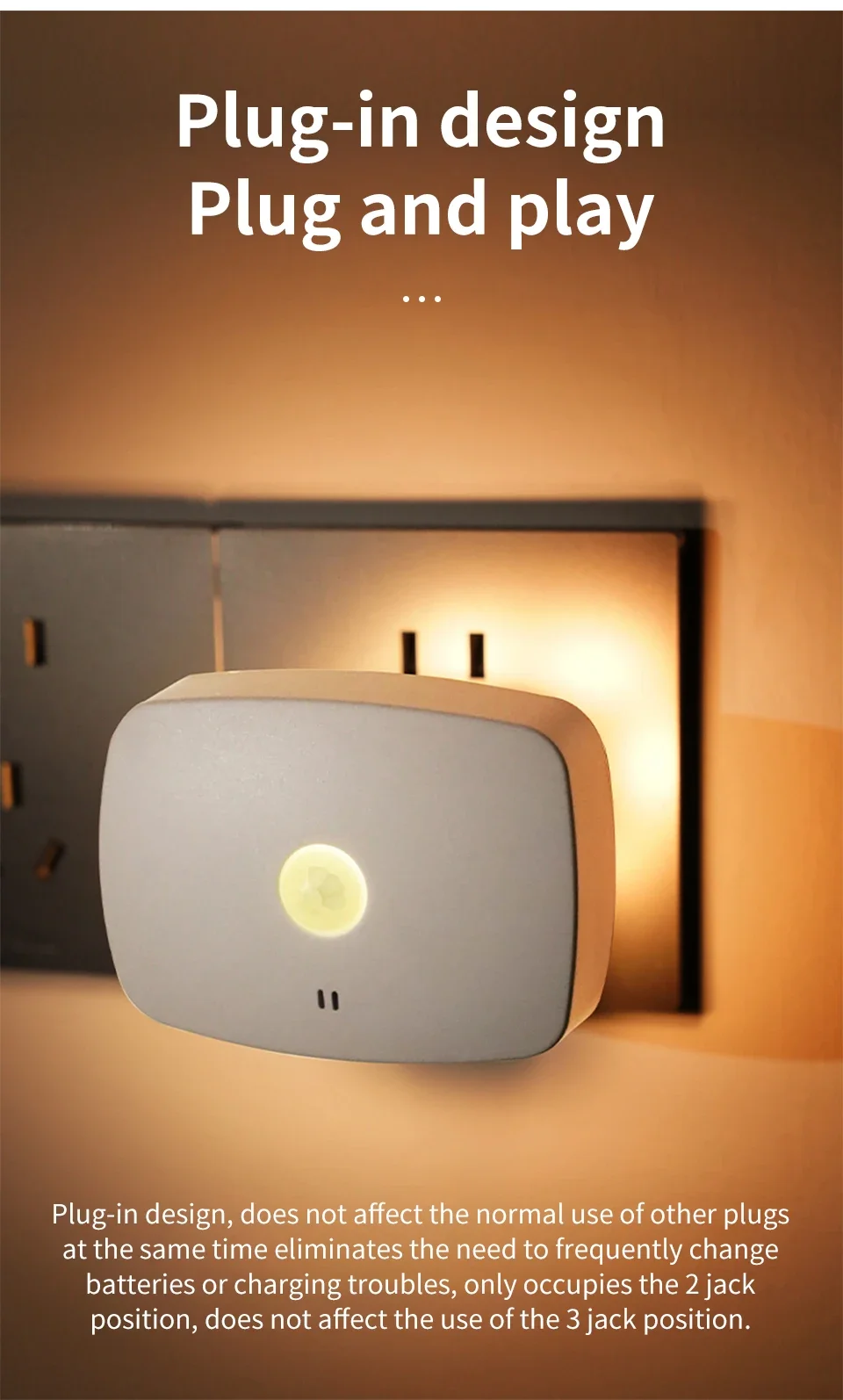 AC 110-220V Motion Sensor LED Night Lights 3 Color Dimmable Light Plug-in Model Infrared Smart Backlight Eye-Care Night Light