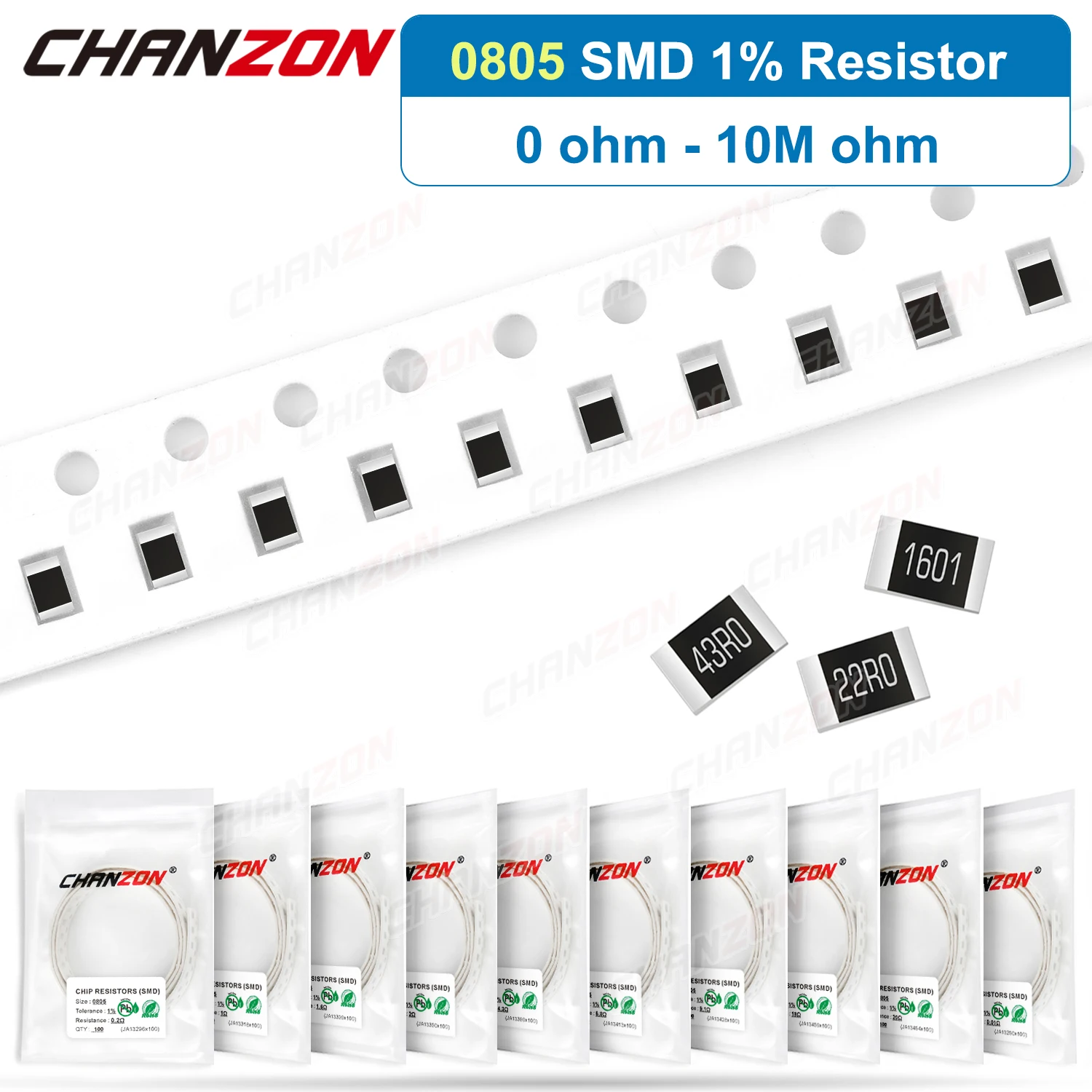 

100Pcs/Lot 0805 1% High Precision SMD Resistor 0ohm 330 470 1K 39K 43K 47K 56K 62K 68K 75K 82K Ohm 1/8W Surface Mount Resistance