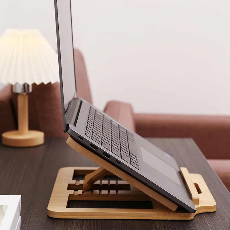 

Desktop Laptop Stand, Foldable Portable Vertical Holder, Bamboo Height Adjustable Cooling Stand, Multi-Function Laptop Riser