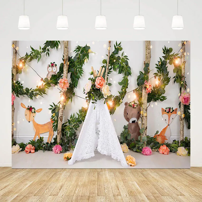 Mehofond Photography Background Camping Tent Theme Children Birthday Party Animal Trees Grass Decor Photo Backdrop Studio Supply