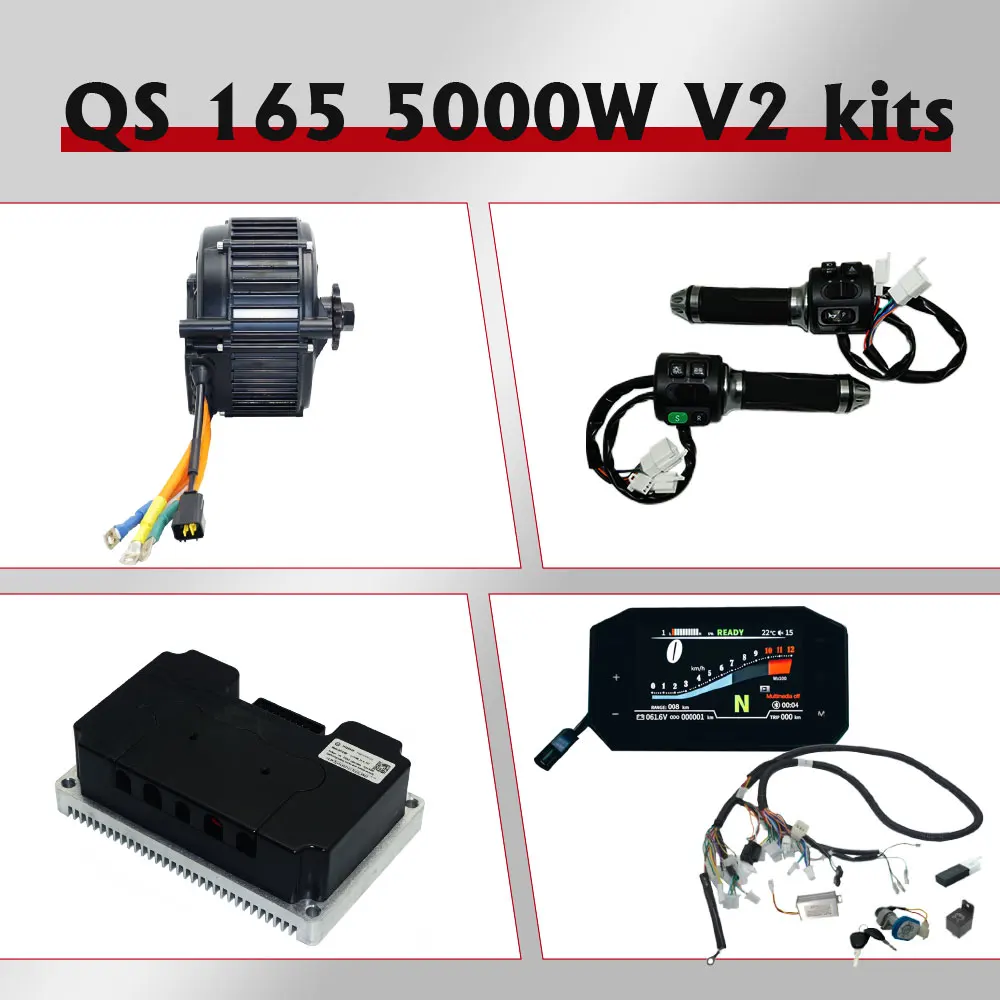 

QS Motor Eletric Off-road Motorcycle 165 5000W V2 Mid Drive Motor Kits Wtih Fardriver ND72680 Controller TFT Speedometer Kits