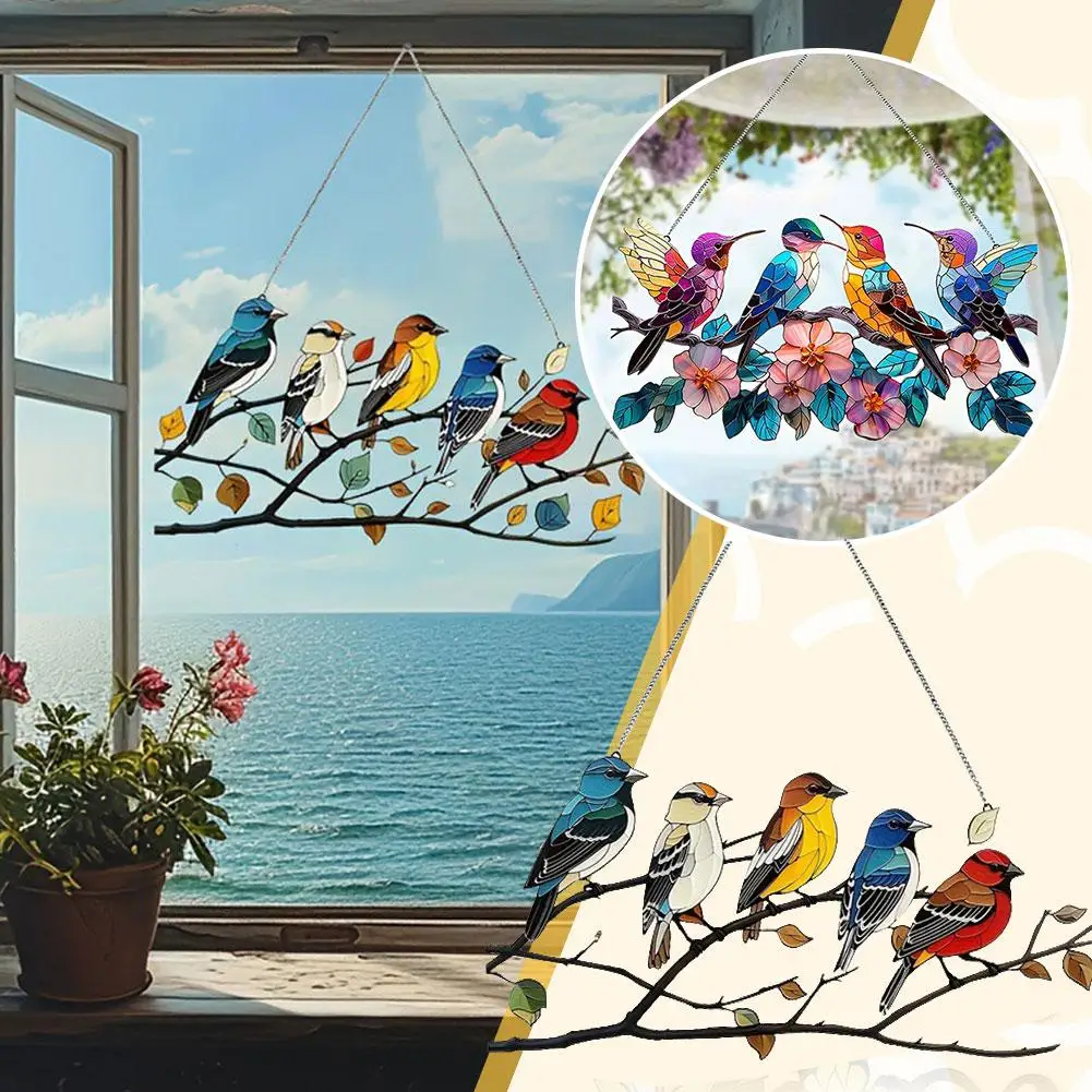 Hummingbird Decor, Bird Suncatchers Indoor Window, Suncatchers For Hanging, Acrylic Birds Ornaments On Branch For X D7t5