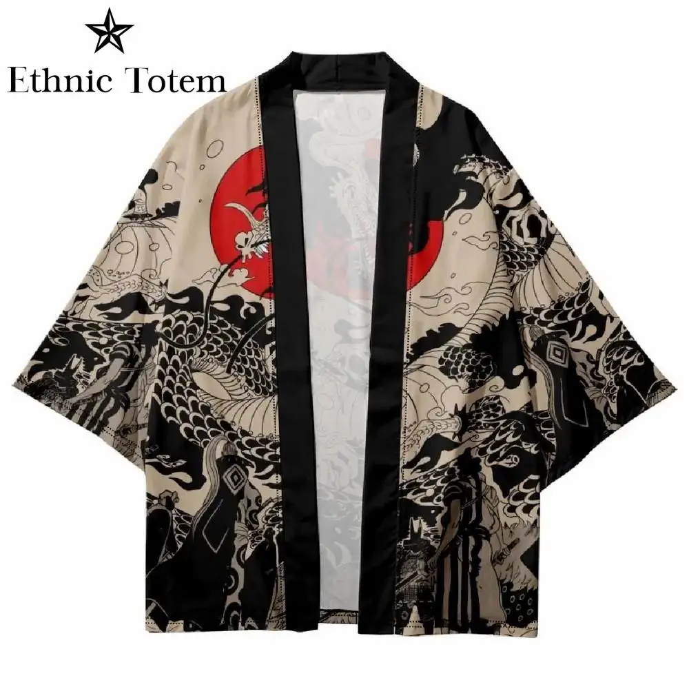 2025 New Style Dragon Samurai Pattern Men Women Japanese Kimono Harajuku Haori Coat Summer Beach Clothing Traditional Clothes